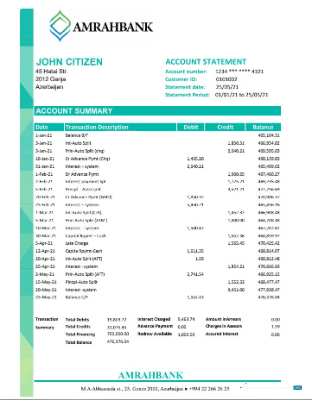 Download Azerbaijan Amrahbank bank statement excel Photoshop template